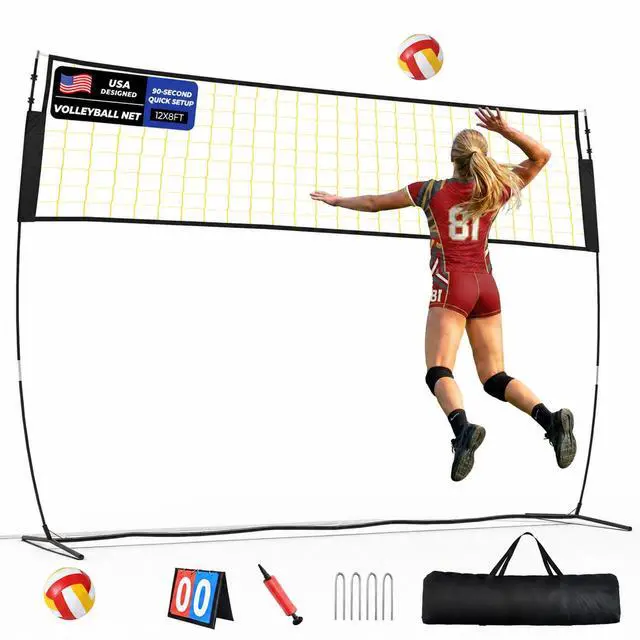 Main image of Volleyball Net Set 12FT / 20FT, Portable Volleyball Net with Adjustable Height, Backyard Practice and Group Play