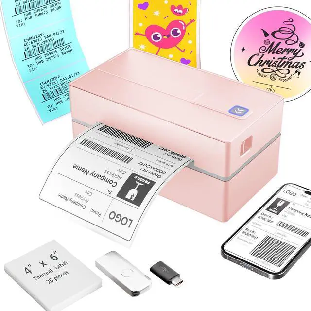 Main image of Thermal Shipping Label Printer 4x6 Bluetooth Label Maker for Small Business | Wireless Mailing Shipping Printer for USPS UPS Amazon Shopify Etsy - Compatible with iPhone Android Windows & Mac (Pink)