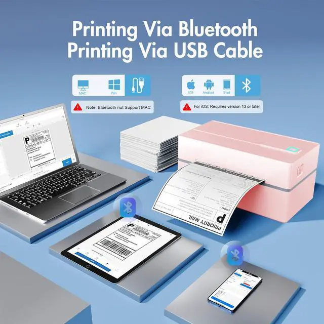 Alt view image 2 of 7 - Thermal Shipping Label Printer 4x6 Bluetooth Label Maker for Small Business | Wireless Mailing Shipping Printer for USPS UPS Amazon Shopify Etsy - Compatible with iPhone Android Windows & Mac (Pink)