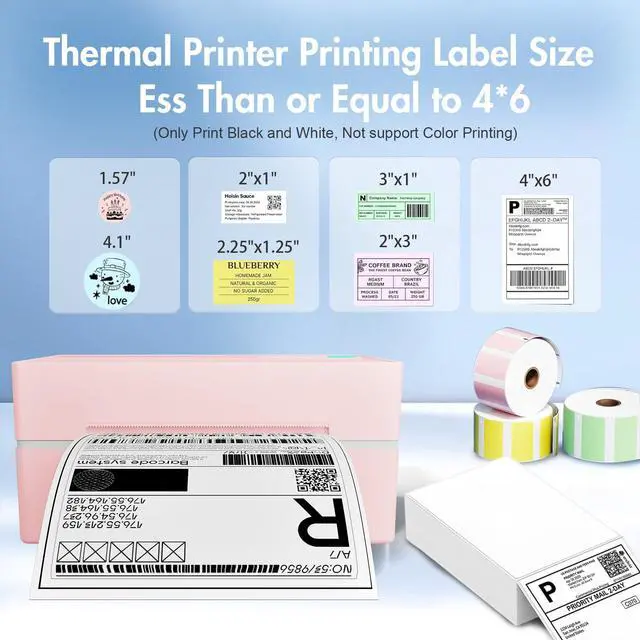 Alt view image 3 of 7 - Thermal Shipping Label Printer 4x6 Bluetooth Label Maker for Small Business | Wireless Mailing Shipping Printer for USPS UPS Amazon Shopify Etsy - Compatible with iPhone Android Windows & Mac (Pink)