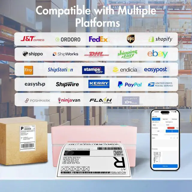 Alt view image 5 of 7 - Thermal Shipping Label Printer 4x6 Bluetooth Label Maker for Small Business | Wireless Mailing Shipping Printer for USPS UPS Amazon Shopify Etsy - Compatible with iPhone Android Windows & Mac (Pink)