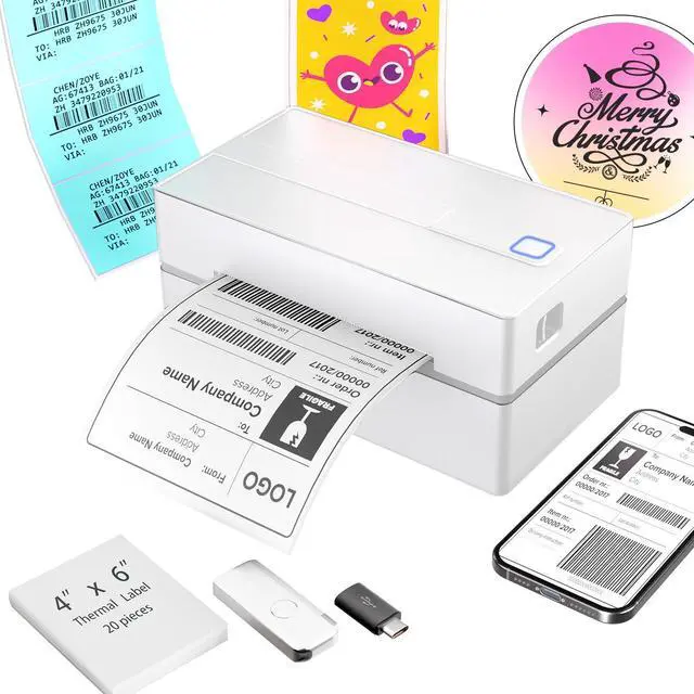 Main image of Thermal Shipping Label Printer 4x6 Bluetooth Label Maker for Small Business | Wireless Mailing Shipping Printer for USPS UPS Amazon Shopify Etsy - Compatible with iPhone Android Windows & Mac (White)
