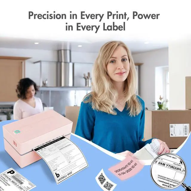 Alt view image 7 of 7 - Thermal Shipping Label Printer 4x6 Bluetooth Label Maker for Small Business | Wireless Mailing Shipping Printer for USPS UPS Amazon Shopify Etsy - Compatible with iPhone Android Windows & Mac (Pink)