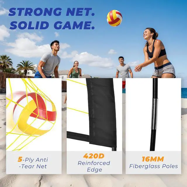 Alt view image 5 of 6 - Volleyball Net Set 12FT / 20FT, Portable Volleyball Net with Adjustable Height, Backyard Practice and Group Play