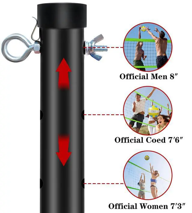 Alt view image 3 of 7 - 20FT/32FT Volleyball & Badminton Combo Sets for Backyard | Adjustable Height Poles System, Anti-Sag Net, Volley ball, Racket Set, Boundary Line, Carry Bag, Complete Set for Family fun
