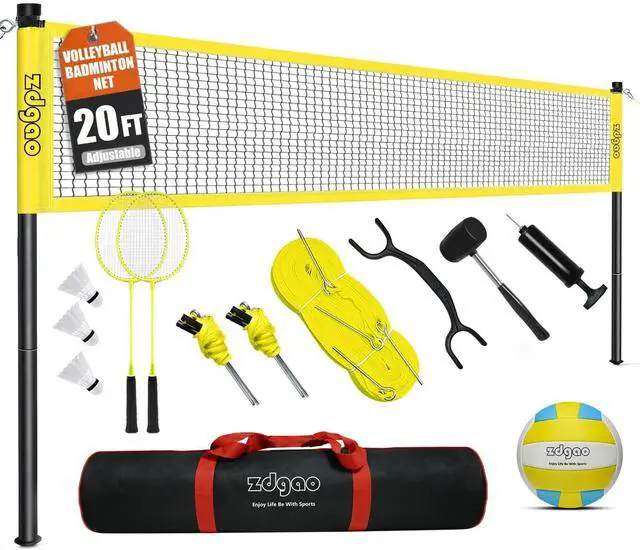 Main image of 20FT/32FT Volleyball & Badminton Combo Sets for Backyard | Adjustable Height Poles System, Anti-Sag Net, Volley ball, Racket Set, Boundary Line, Carry Bag, Complete Set for Family fun