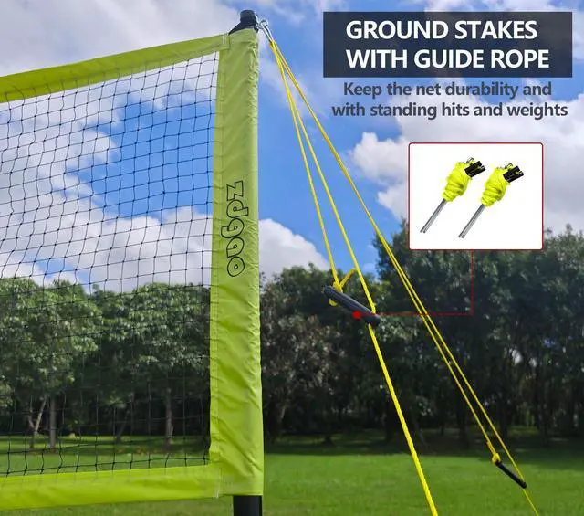 Alt view image 5 of 7 - 20FT/32FT Volleyball & Badminton Combo Sets for Backyard | Adjustable Height Poles System, Anti-Sag Net, Volley ball, Racket Set, Boundary Line, Carry Bag, Complete Set for Family fun