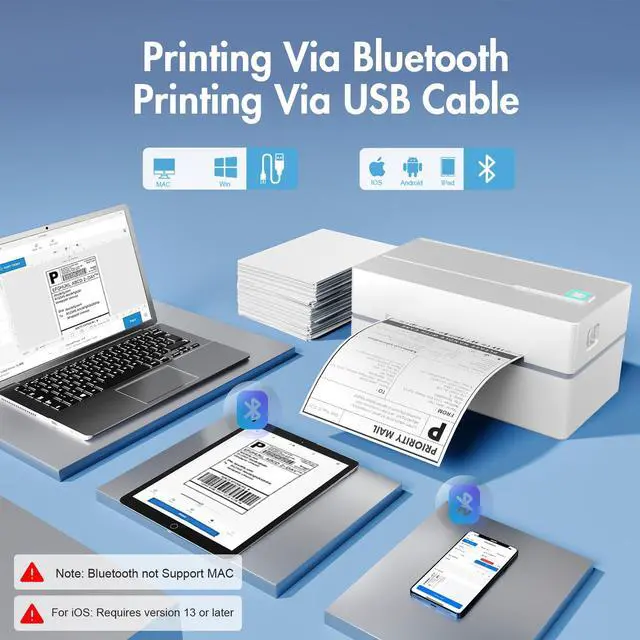 Alt view image 3 of 7 - Thermal Shipping Label Printer 4x6 Bluetooth Label Maker for Small Business | Wireless Mailing Shipping Printer for USPS UPS Amazon Shopify Etsy - Compatible with iPhone Android Windows & Mac (White)