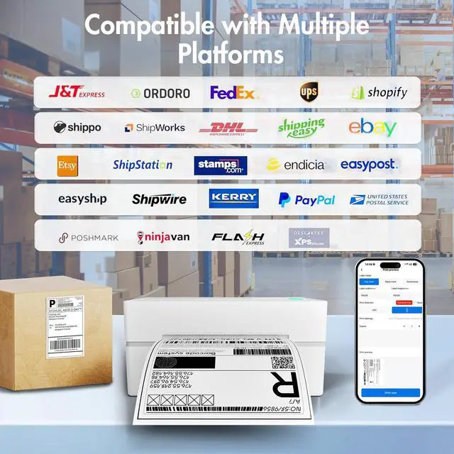 Alt view image 5 of 7 - Thermal Shipping Label Printer 4x6 Bluetooth Label Maker for Small Business | Wireless Mailing Shipping Printer for USPS UPS Amazon Shopify Etsy - Compatible with iPhone Android Windows & Mac (White)