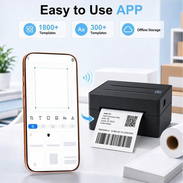 Alt view image 6 of 7 - Thermal Shipping Label Printer 4x6 Bluetooth Label Maker for Small Business | Wireless Mailing Shipping Printer for USPS UPS Amazon Shopify Etsy - Compatible with iPhone Android Windows & Mac (Black)