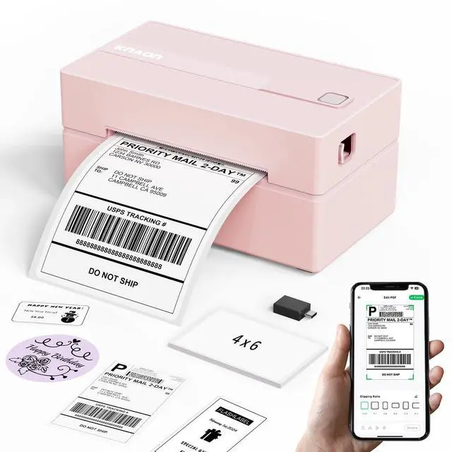Main image of Bluetooth Thermal Shipping Label Printer, 4x6 Portable Thermal Address Label Printer for Small Business, Compatible with iPhone,Android,Windows,Mac,Works with Etsy Shopify USPS&More, Pink