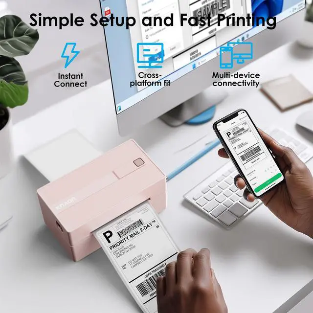 Alt view image 6 of 7 - Bluetooth Thermal Shipping Label Printer, 4x6 Portable Thermal Address Label Printer for Small Business, Compatible with iPhone,Android,Windows,Mac,Works with Etsy Shopify USPS&More, Pink
