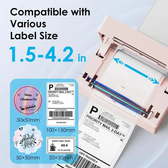Alt view image 3 of 7 - Bluetooth Thermal Shipping Label Printer, 4x6 Portable Thermal Address Label Printer for Small Business, Compatible with iPhone,Android,Windows,Mac,Works with Etsy Shopify USPS&More, Pink