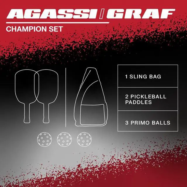 Alt view image 3 of 7 - Agassi/GRAF Champion Set with Pickleball Paddles, Balls & Sling Bag - Sandblasted Pickleball Racket - Agassi Shape with Extended Sweet Spot - UPA-A Certified - USAP Approved - NFC Chip Enabled