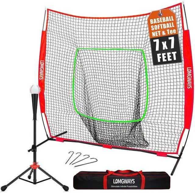 Main image of 7x7ft/8x8ft Baseball Softball Net with Steel Frame for Batting, Hitting, Pitching, Portable Baseball Batting Net with Carry Bag, Great for All Levels