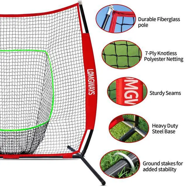 Alt view image 3 of 7 - 7x7ft/8x8ft Baseball Softball Net with Steel Frame for Batting, Hitting, Pitching, Portable Baseball Batting Net with Carry Bag, Great for All Levels