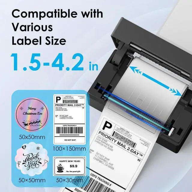 Alt view image 3 of 7 - Bluetooth Thermal Shipping Label Printer, 4x6 Portable Thermal Address Label Printer for Small Business, Compatible with iPhone,Android,Windows,Mac,Works with Etsy Shopify USPS&More, Black