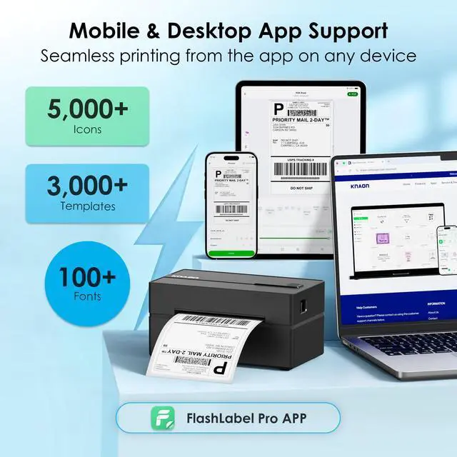 Alt view image 5 of 7 - Bluetooth Thermal Shipping Label Printer, 4x6 Portable Thermal Address Label Printer for Small Business, Compatible with iPhone,Android,Windows,Mac,Works with Etsy Shopify USPS&More, Black