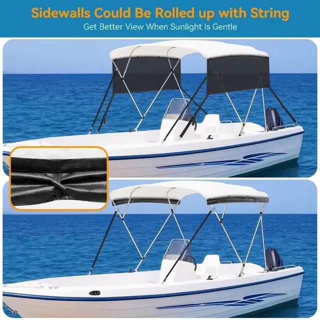 Alt view image 5 of 7 - Detachable Clip in Bimini Top Mesh Sidewalls, Boat Sun Shade Universal Fit for 4 Bow Bimini Tops, with Straps Clips (Bimini Tops Not Included)