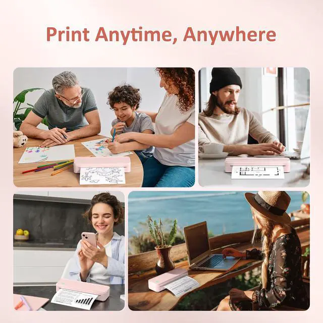 Alt view image 6 of 7 - Inkless Portable Printer for Travel, Wireless Thermal Printer Supports 8.5 x 11 Inch US Letter Size, Bluetooth Machine Includes Carry Case and 3 Rolls of Thermal Paper Kit, Pink