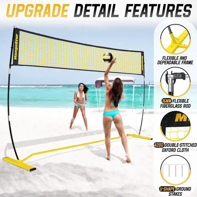 Alt view image 2 of 7 - Volleyball Net, 12ft/20ft Portable Volleyball Net for Backyard Beach, Adjustable Height, Freestanding Volleyball Net with Carry Bag for Indoor&Outdoor, Professional Net for Hitting&Serving