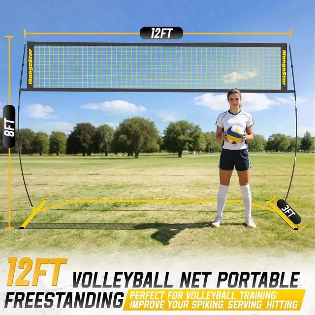 Alt view image 5 of 7 - Volleyball Net, 12ft/20ft Portable Volleyball Net for Backyard Beach, Adjustable Height, Freestanding Volleyball Net with Carry Bag for Indoor&Outdoor, Professional Net for Hitting&Serving