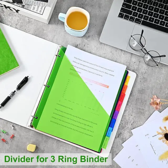 Alt view image 3 of 6 - 8-Tab Binder Dividers - Index Pockets Divider for 3 Ring Binders, 3-Hole Plastics Sheets Protectors for US Letter Size in 0.5'', 1'', 2'', 3 inch Binders, 8 Colors (XY004) (24 Packs)
