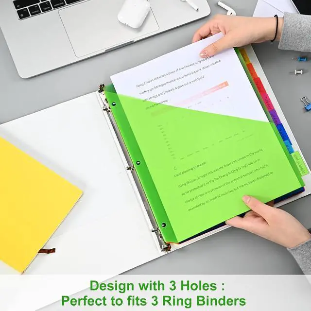 Alt view image 6 of 6 - 8-Tab Binder Dividers - Index Pockets Divider for 3 Ring Binders, 3-Hole Plastics Sheets Protectors for US Letter Size in 0.5'', 1'', 2'', 3 inch Binders, 8 Colors (XY004) (24 Packs)