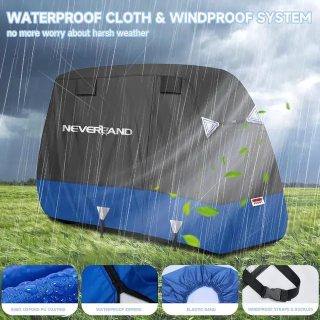 Alt view image 4 of 7 - Golf Cart Cover 4 Passenger 600D Heavy Duty Outdoor Waterproof | Side Zipper Door, Air Vents, Triangular Straps All Weather Protection for EZGO Yamaha Club Car 4 Seat (Up to 115 Inch)