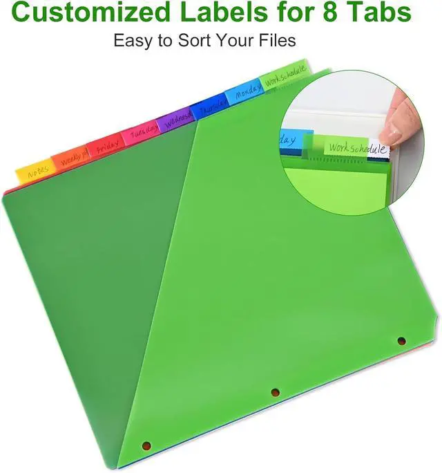 Alt view image 5 of 6 - 8-Tab Binder Dividers - Index Pockets Divider for 3 Ring Binders, 3-Hole Plastics Sheets Protectors for US Letter Size in 0.5'', 1'', 2'', 3 inch Binders, 8 Colors (XY004) (24 Packs)