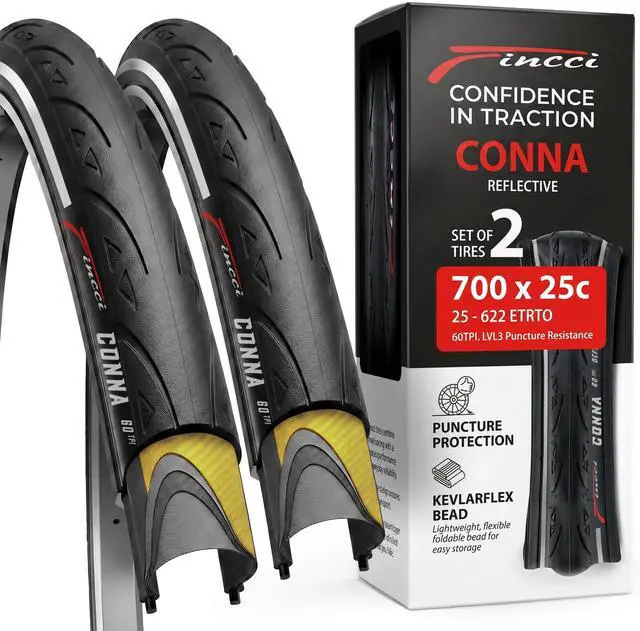 Main image of 700x25c Tire - Road Bike Tires 25-622 with 1 mm Nylon Anti Puncture - Black 700c Bike Tire Puncture Proof with Kevlar for Racing, Hybrid, Folding Bicycles - Flatless Bike Tires 28 inch