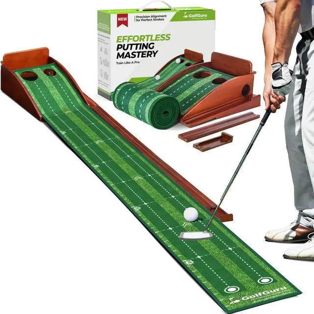 Main image of Putting Green, 9.8ft Golf Putting Mat with Automatic Ball Return Track & Putting Mirror, Indoor Putting Greens for Home with Thickened Wrinkle-Free Crystal Velvet, Golf Accessories for Men
