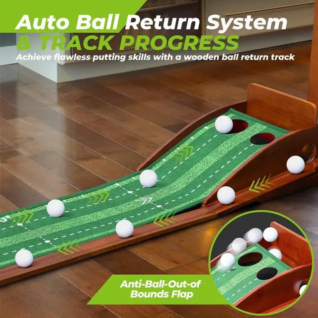 Alt view image 3 of 7 - Putting Green, 9.8ft Golf Putting Mat with Automatic Ball Return Track & Putting Mirror, Indoor Putting Greens for Home with Thickened Wrinkle-Free Crystal Velvet, Golf Accessories for Men