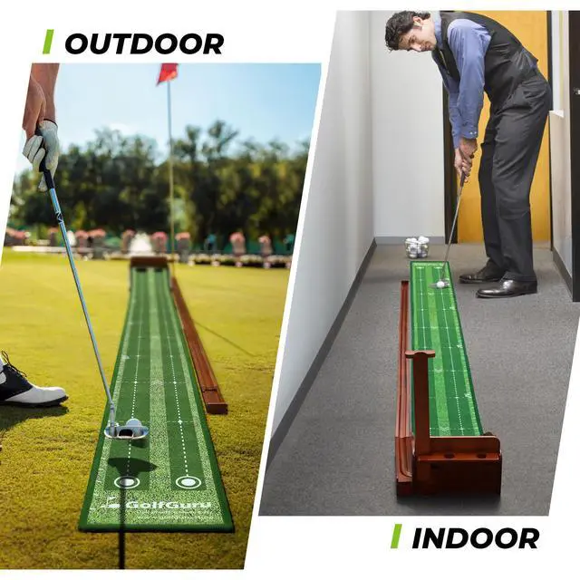 Alt view image 6 of 7 - Putting Green, 9.8ft Golf Putting Mat with Automatic Ball Return Track & Putting Mirror, Indoor Putting Greens for Home with Thickened Wrinkle-Free Crystal Velvet, Golf Accessories for Men