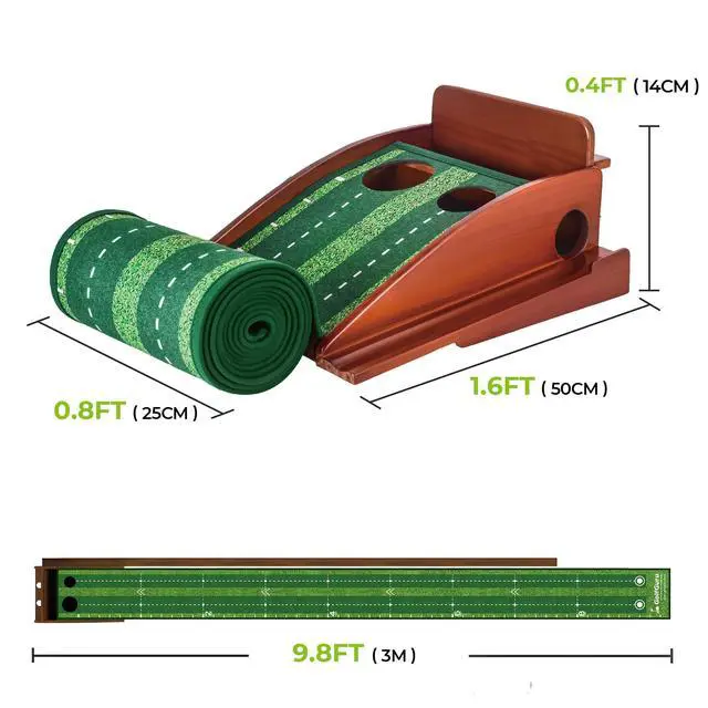 Alt view image 5 of 7 - Putting Green, 9.8ft Golf Putting Mat with Automatic Ball Return Track & Putting Mirror, Indoor Putting Greens for Home with Thickened Wrinkle-Free Crystal Velvet, Golf Accessories for Men