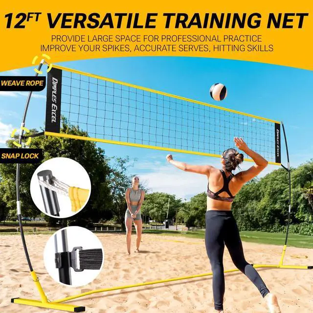 Alt view image 3 of 7 - 12x8 FT Professional Portable Volleyball Net Set with 4 Adjustable Height Levels (5.058 FT), Includes Volleyball, Pump, Carry Bag and Sandbags for Indoor/Outdoor Training