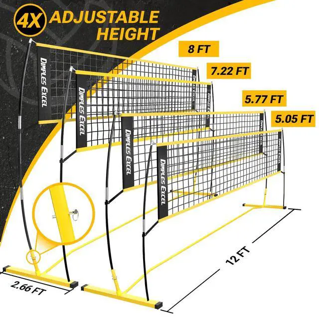 Alt view image 2 of 7 - 12x8 FT Professional Portable Volleyball Net Set with 4 Adjustable Height Levels (5.058 FT), Includes Volleyball, Pump, Carry Bag and Sandbags for Indoor/Outdoor Training