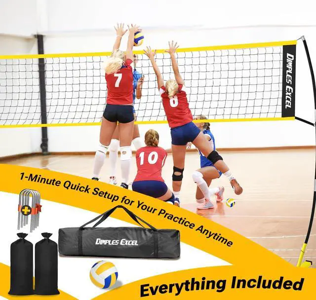 Alt view image 7 of 7 - 12x8 FT Professional Portable Volleyball Net Set with 4 Adjustable Height Levels (5.058 FT), Includes Volleyball, Pump, Carry Bag and Sandbags for Indoor/Outdoor Training