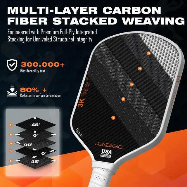 Alt view image 3 of 7 - Carbon Fiber Pickleball Paddles USAPA Approved Raw Carbon Frosted