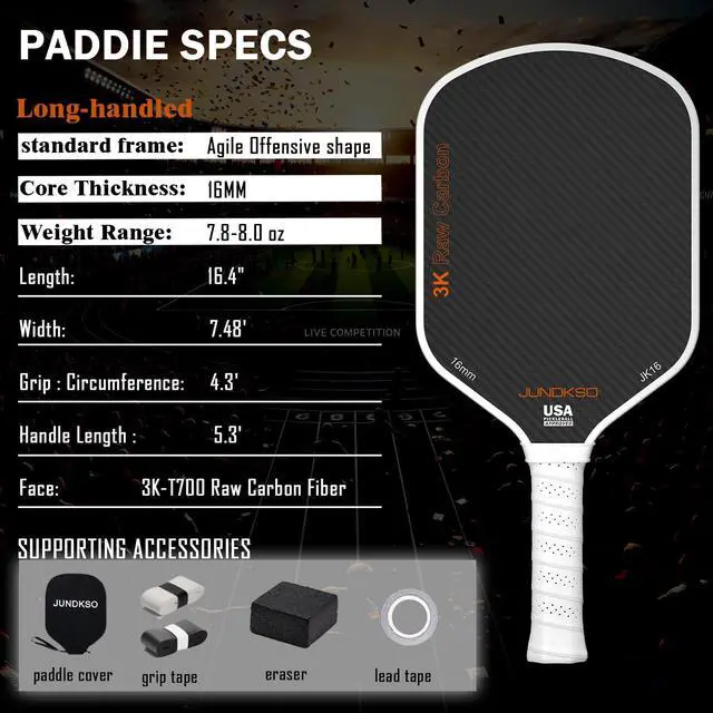 Alt view image 5 of 7 - Carbon Fiber Pickleball Paddles USAPA Approved Raw Carbon Frosted