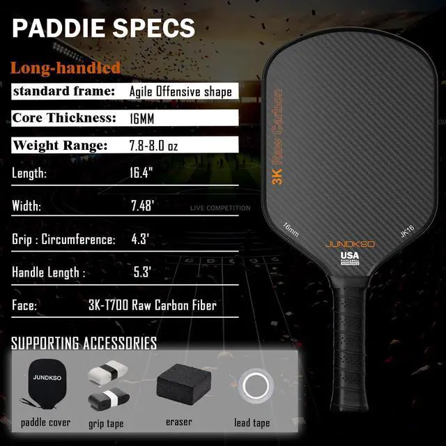 Alt view image 5 of 7 - Carbon Fiber Pickleball Paddles USAPA Approved Raw Carbon Frosted