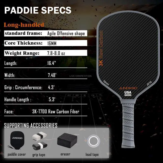 Alt view image 4 of 7 - Carbon Fiber Pickleball Paddles USAPA Approved Raw Carbon Frosted