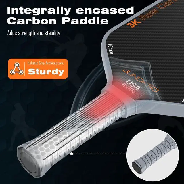 Alt view image 7 of 7 - Carbon Fiber Pickleball Paddles USAPA Approved Raw Carbon Frosted