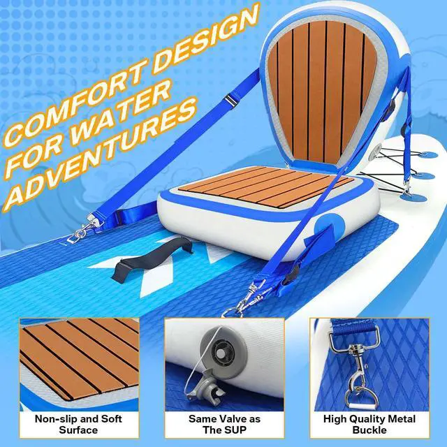 Alt view image 2 of 7 - Inflatable Kayak Seat with Back Support, Universal Sturdy Paddle Board Seats for Sit on Top, Adjustable Blow Up Seat with Inflate Nozzle for Kayaking Canoeing Rafting