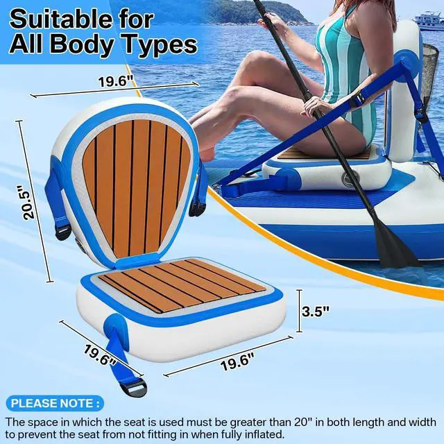 Alt view image 3 of 7 - Inflatable Kayak Seat with Back Support, Universal Sturdy Paddle Board Seats for Sit on Top, Adjustable Blow Up Seat with Inflate Nozzle for Kayaking Canoeing Rafting