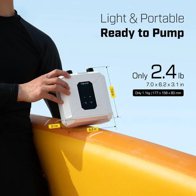 Alt view image 2 of 7 - Electric Paddle Board Pump, Cordless Rechargeable SUP Pump | 20PSI, Portable, Battery Operated, Auto Shut-Off, Dual-Stage Inflation & Deflation, 7 Nozzles, for SUPs, Kayaks, Boats, Tents