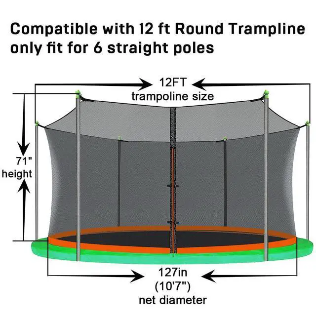 Alt view image 3 of 7 - Trampoline Net Replacement with 6 PoleCaps, 12-15 ft Round Safety Trampoline Net, UV-Resistant, Weather-Resistant, Breathable, Durable (Not Include Poles)