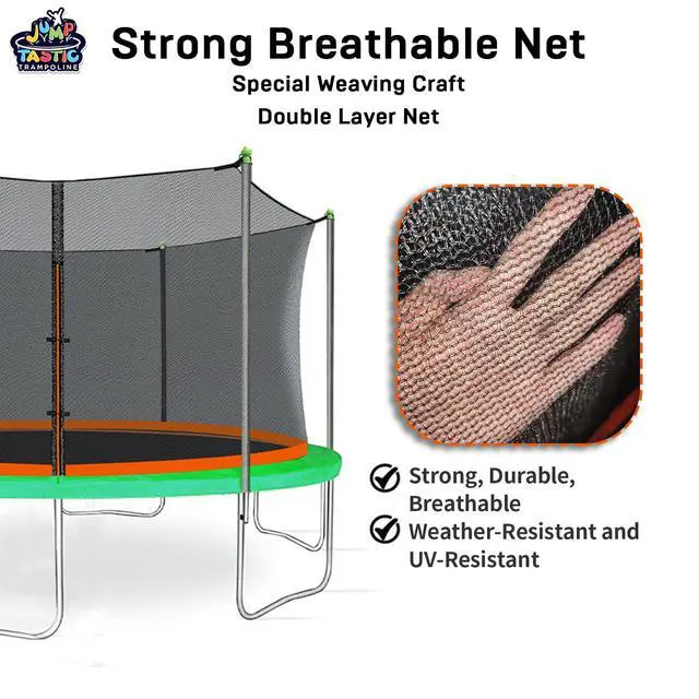 Alt view image 5 of 7 - Trampoline Net Replacement with 6 PoleCaps, 12-15 ft Round Safety Trampoline Net, UV-Resistant, Weather-Resistant, Breathable, Durable (Not Include Poles)