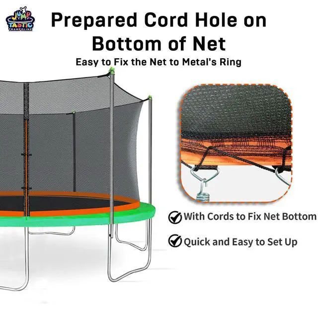 Alt view image 7 of 7 - Trampoline Net Replacement with 6 PoleCaps, 12-15 ft Round Safety Trampoline Net, UV-Resistant, Weather-Resistant, Breathable, Durable (Not Include Poles)