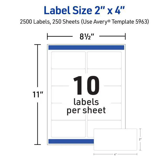 Alt view image 5 of 7 - Printable Shipping Labels with Sure Feed, 2" x 4" Customizable Stickers, White, 2,500 Blank Mailing Labels, Great for Mailing, Shipping, and More (5963)